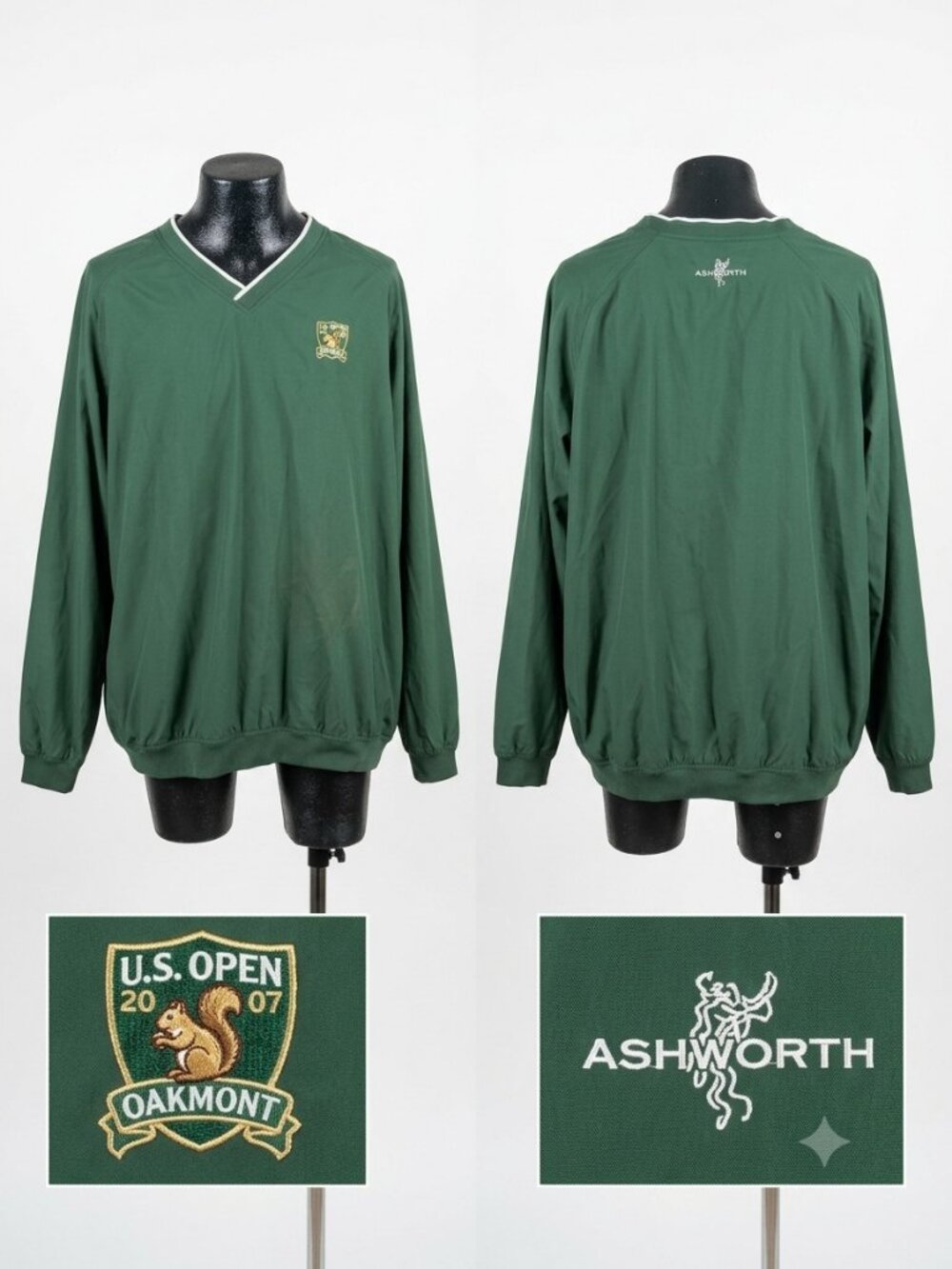 Ashworth US Open 2007 Oakmont Golf Windbreaker Pullover Mens V Neck Green XXL